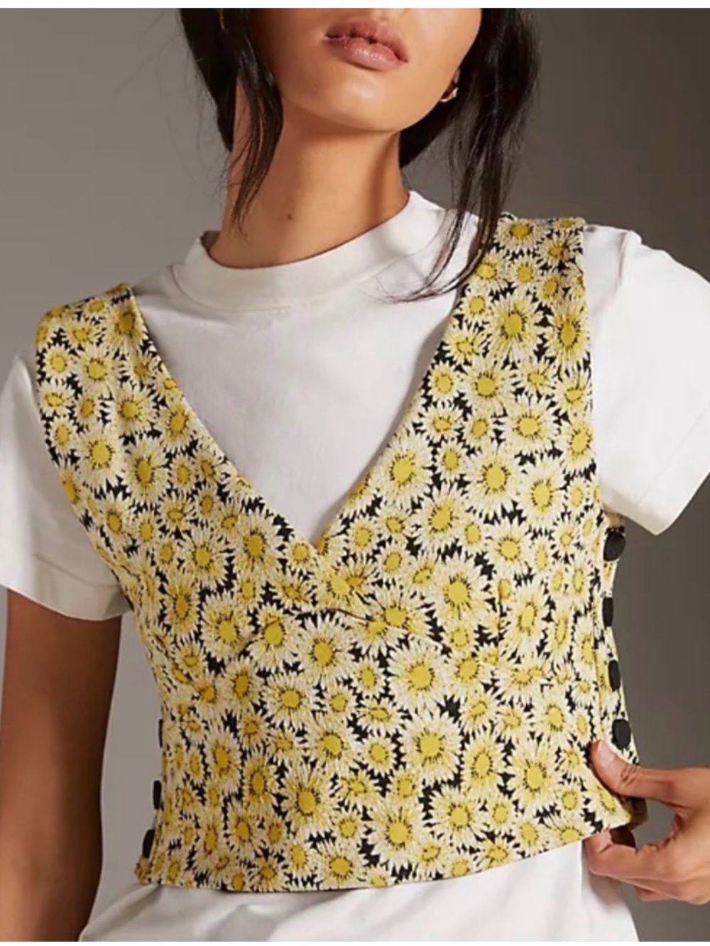 Anthropologie Yellow Daisy Square-Back Crop Top